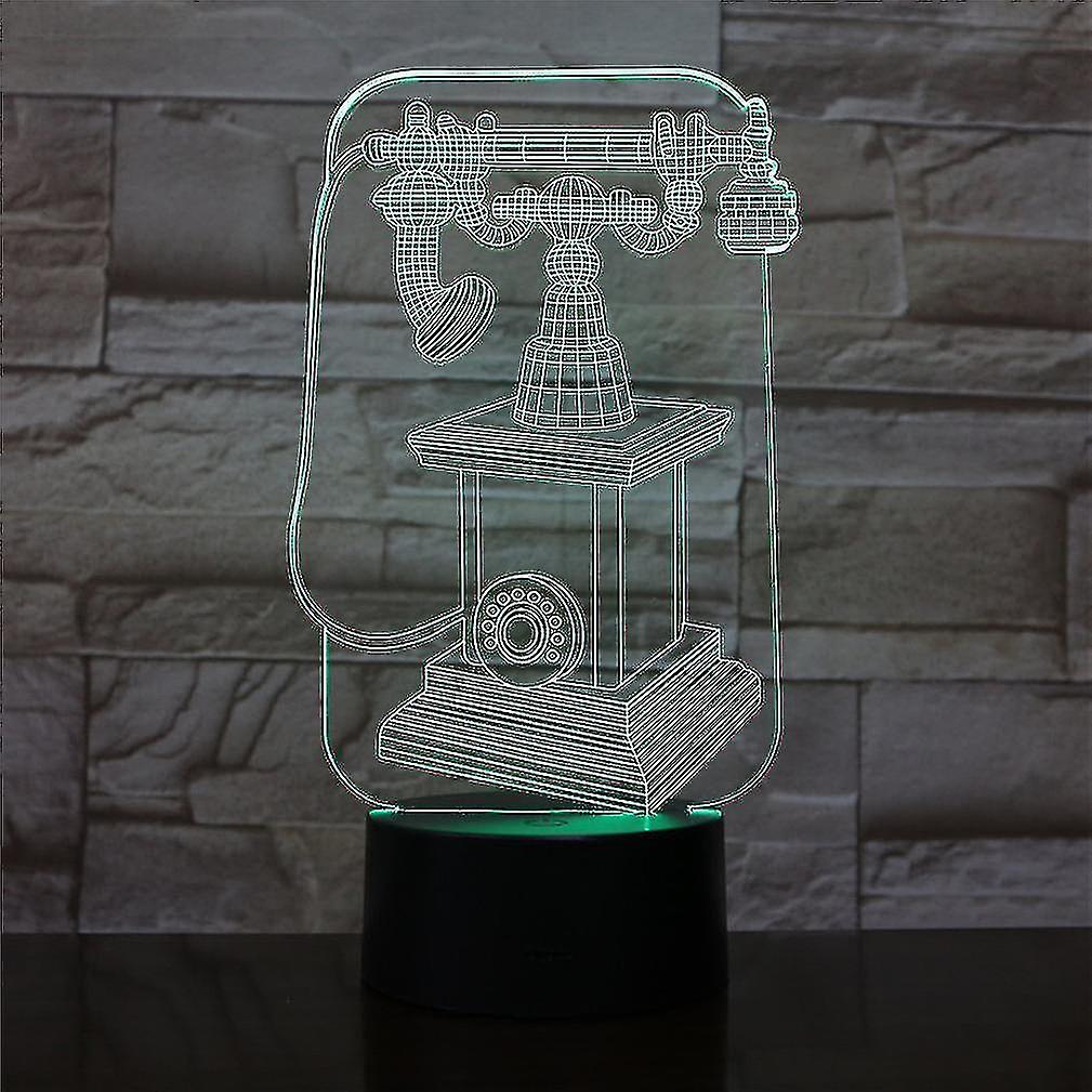 Retro Telephone 3d Led Night Light Bedroom Table Lamp Color Changing