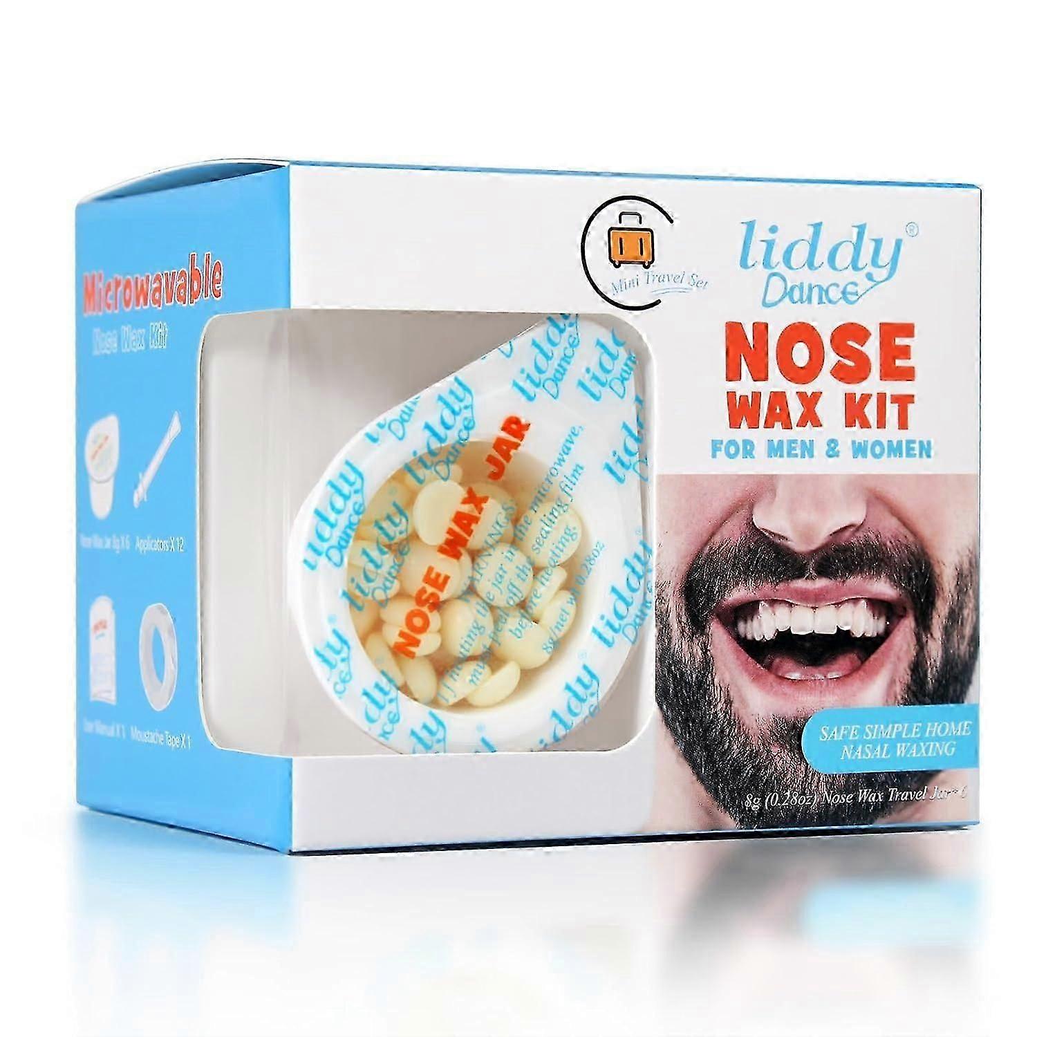 Nose Waxing Kit for Men and Women, Nose Hair Removal Wax Kit at Home with 6x Nose Wax Jar, 12x Applicators & 1x Moustache Tape