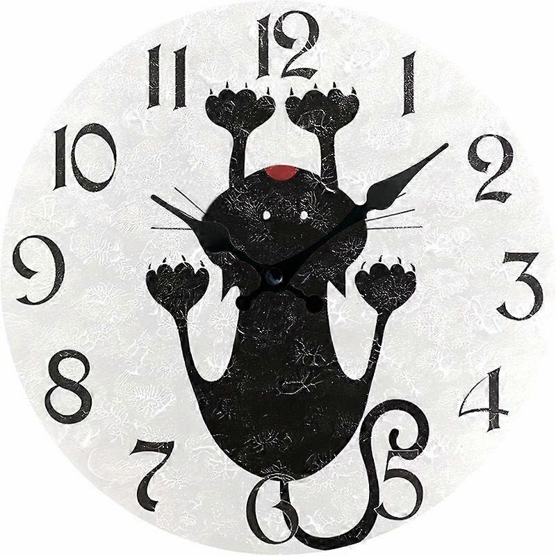 Cat Pattern Silent Round Wall Clock, Easy to Read for Indoor Living Room Bedroom