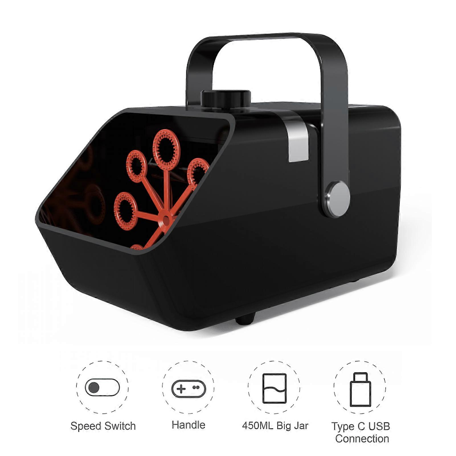 DC5 V Seifenblasenmaschine Automatisches Blasengebläse Bubble Maker USB-Typ C Ladeanschluss / 8 Löcher Design / 2 Geschwindigkeiten einstellbar / 450ML Glas für Partys Weddi