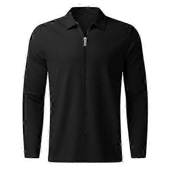 חולצת גברים סתיו חורף צבע אחיד ארוך שרוול נושם דש רוכסן להחליק חיצוני ספורט חולצת טריקו