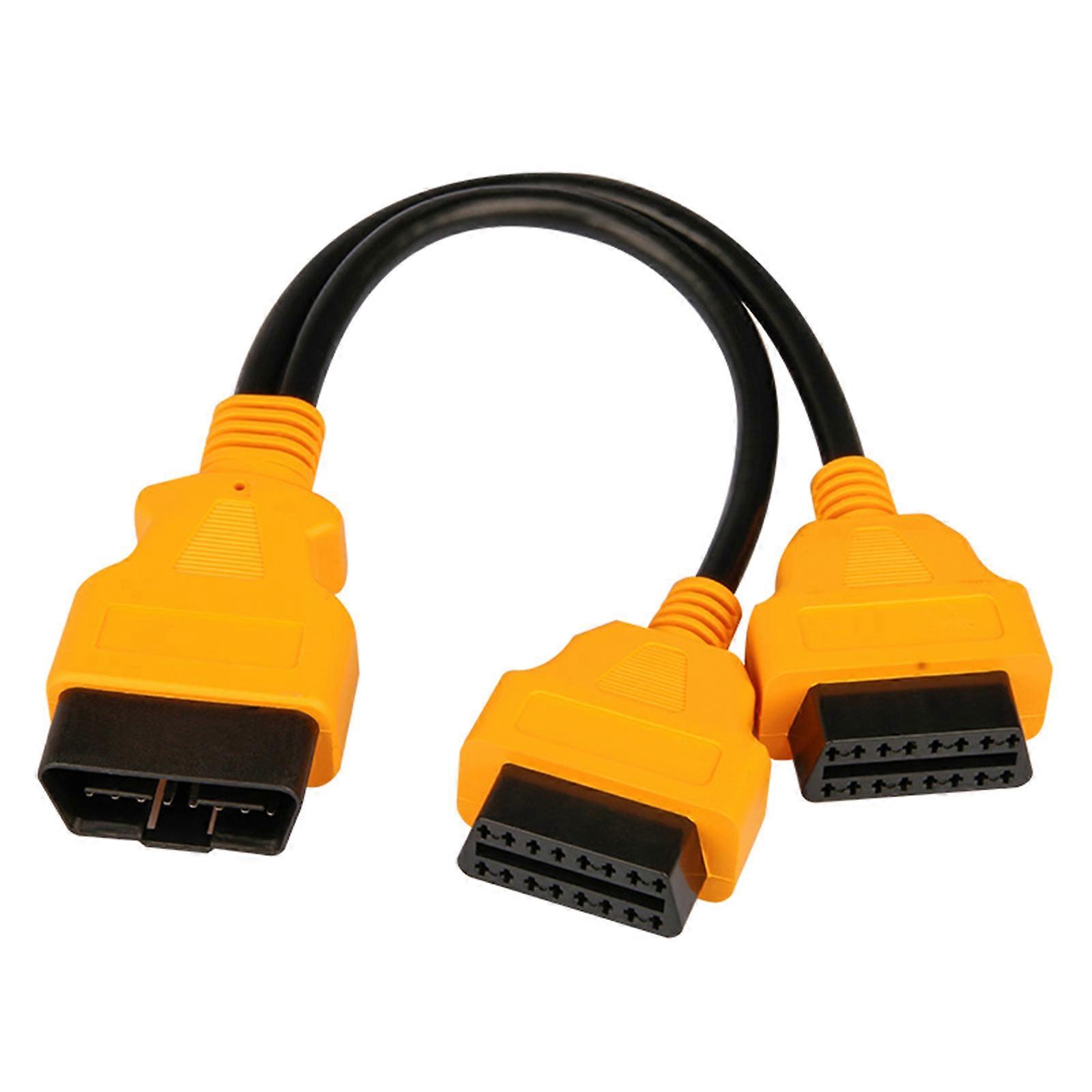 OBD2 OBDII 16 Pin Splitter Y Open Cable, 1 Male to 2 Female Connector Car Diagnostic Cable 1 to 2 Converter  Yellow