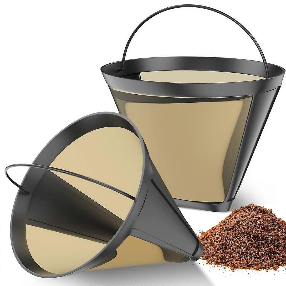Gold-Tone Permanent Filter for Universal Coffee Makers, High Performance Reusable Cone Coffee Filters, Maintain Original Taste Ultra-Fine Mesh