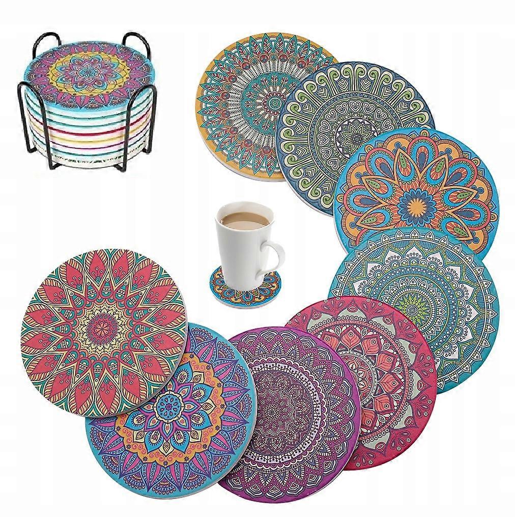 Boho Ceramic Pads For Mug, 8 Pcs, Stand