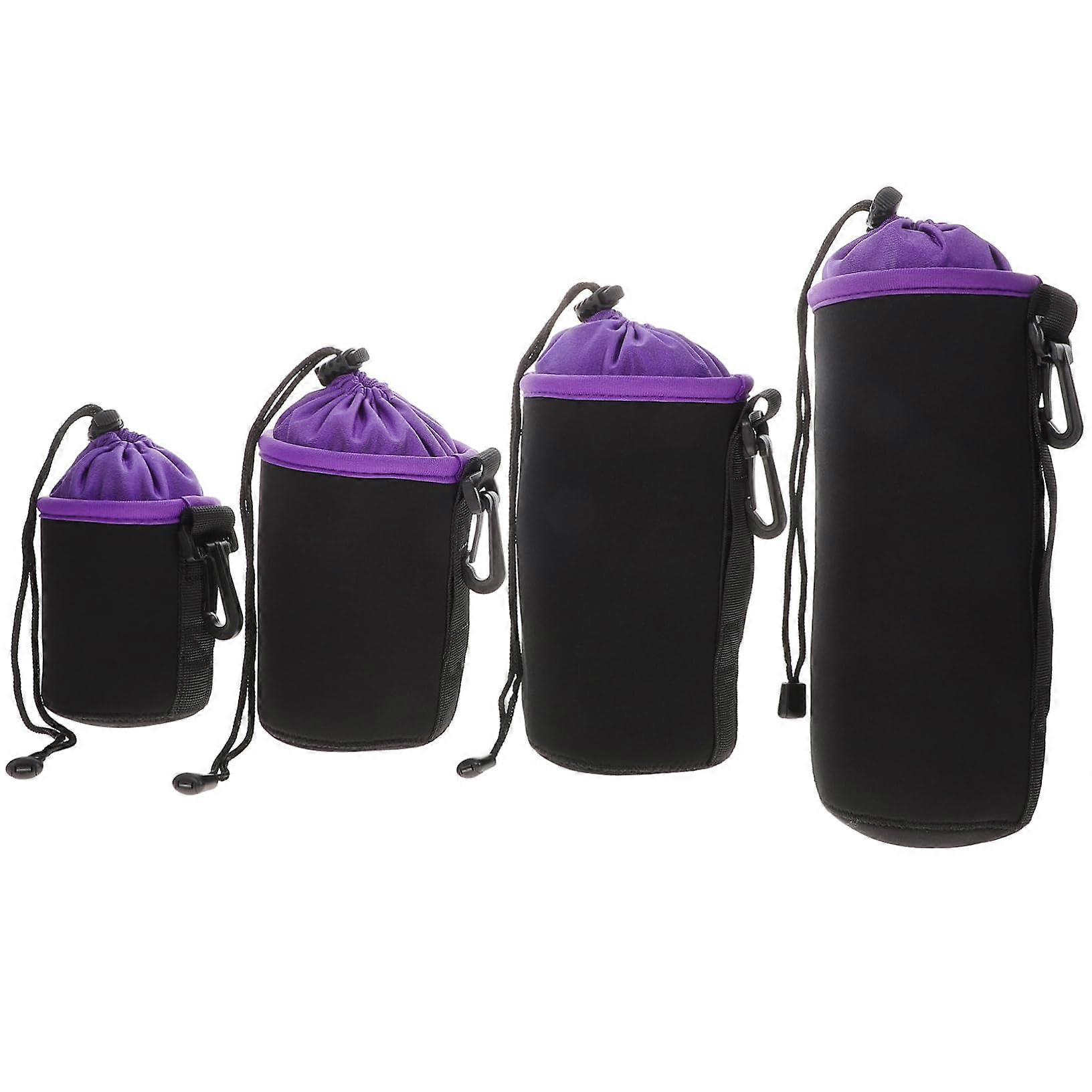 4-Piece Soft Camera Lens Pouches Drawstring Lens Bag Set for SLR Cameras