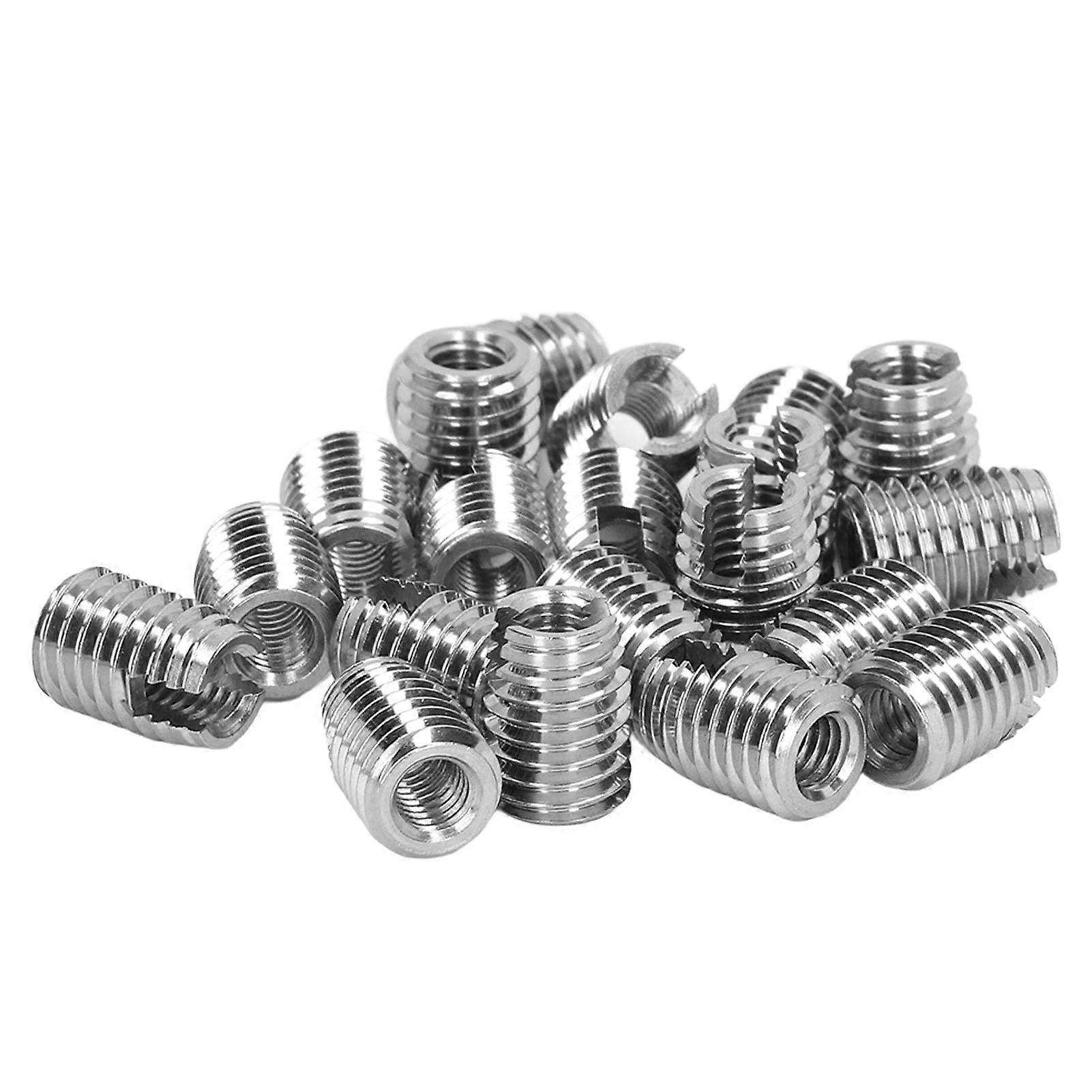 20Pcs Slotted Threaded Inserts 302 Stainless Steel Self Tapping Thread Inserts M6x1.0 M10x1.5 L14mm