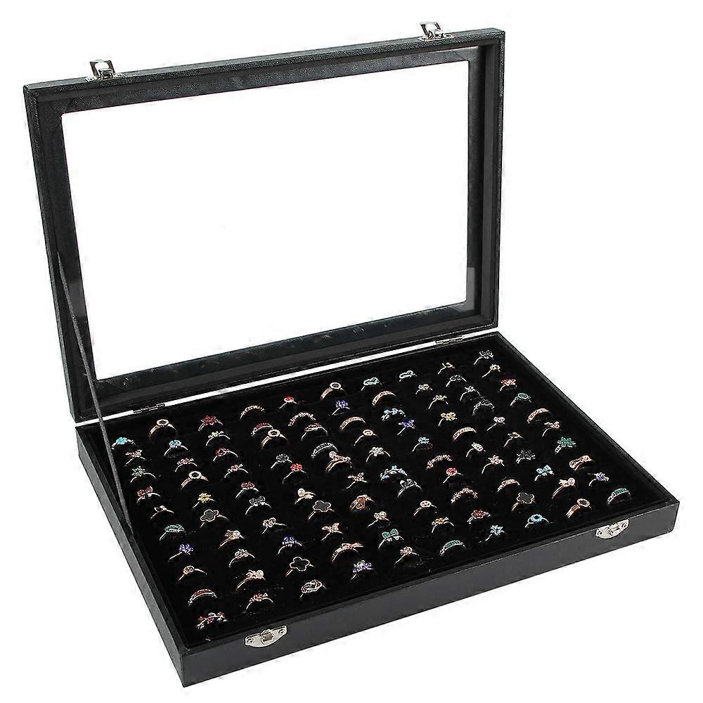 Siveit Ring Display Case Organizer Box with Clear Lid, Jewelry Ring Holder for Storage, Showcase, and Protection