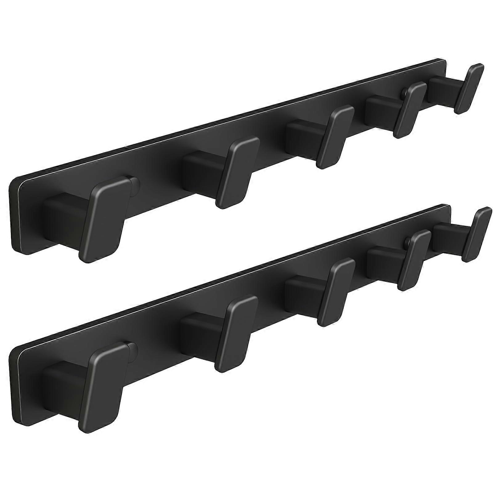 Coat Hook Wall Rack Hanger, Double Coat Rack With 5 Hooks, Wall Mount, Black 2-Pack, Wall Hooks For Hats And Keys