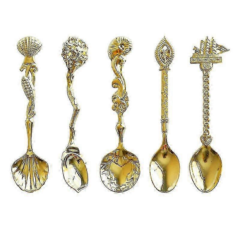 5pcs Coffee Spoon Retro Chic Alloy Rust Proof Multi-function Dessert Spoon For Home KHL