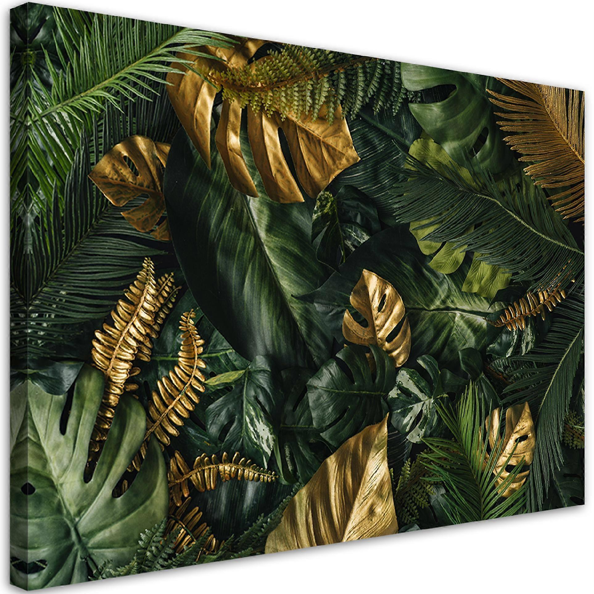 Lienzo, Hojas tropicales doradas - 100x70