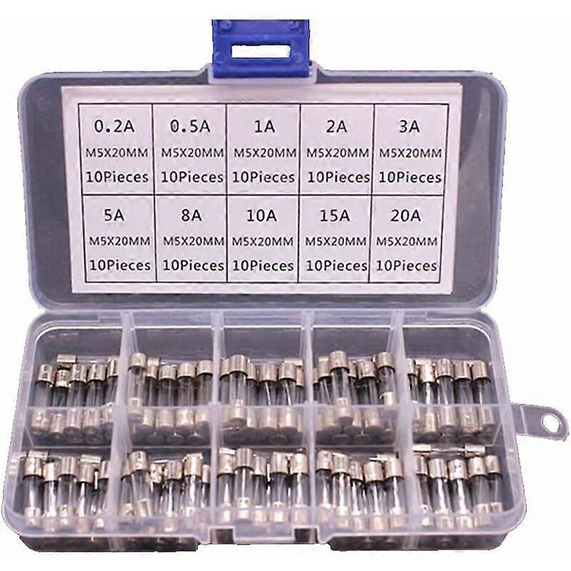 100 glass fuses 5x20mm in box Fuse 0.2A ~ 20A