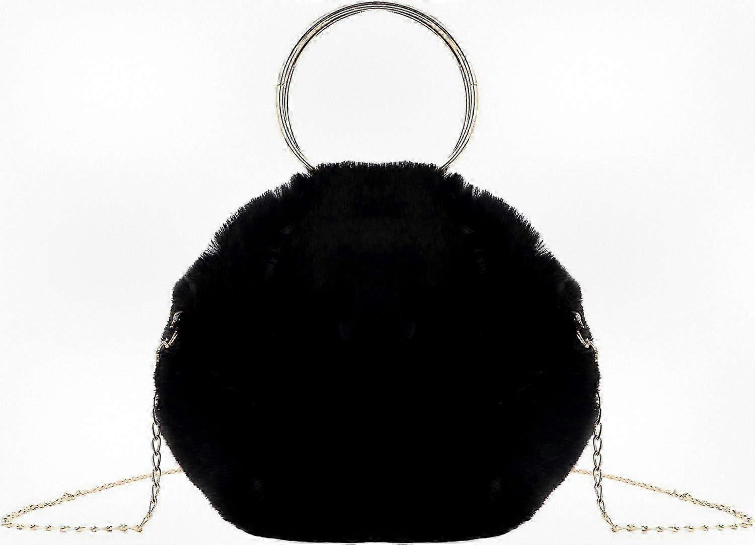 Soft Faux Fur Round Top Handle Bag with Ring Handle Clutch for Girls, Ideal for Autumn and Winter Seasons