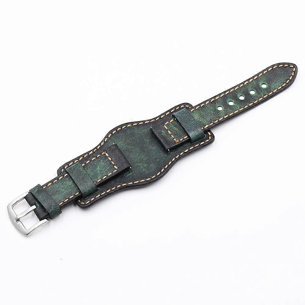 Leather Cuff Watch Strap 20mm 22mm 24mm Vintage Genuine Leather Band for Men's Watches, Matte Finish, Compatible with Various Models