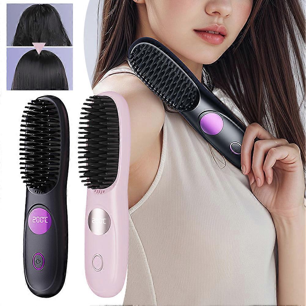 Portable Mini Hair Straightening Comb with Digital Display, Anti-Scald Design & 3 Temperature Settings - Ideal for Travel & Daily Use