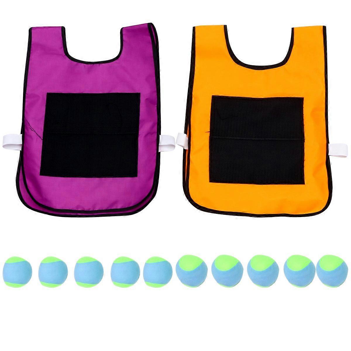 1 ensemble enfants balle collante et gilet jeu accessoires ballon collant gilet jouet de groupe pour l’école à la maison (violet, orange gilet et 10 pcs balle éponge, ba aléatoire