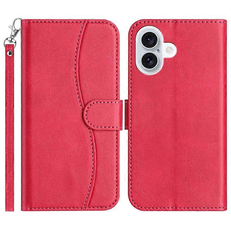 Compatible For iPhone 16 Plus Stand Case with Strap PU Leather Wallet Phone Cover S Shape Stitching Design