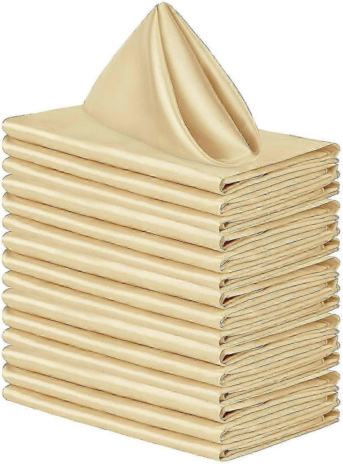 12pcs serviettes en satin 43x43cm, nappe de table de mariage réutilisable en champagne