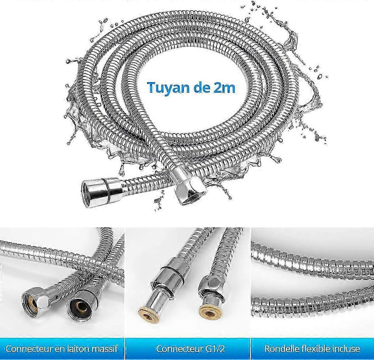 Manguera de ducha flexible de acero inoxidable de 200 cm con ducha de mano y juntas