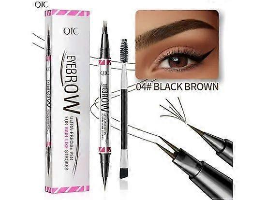Eyebrow Pencil, Eyebrow Pen, Brow Pencil 2-in-4 Dual-Ended Microblading Eyebrow Pencil with Micro-Fork-Tip & Precise Brush-Tip Crease Natural Hair-Lik