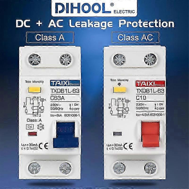 2025 Type A AC CLASS Rcbo 110V 220V RCCB 10A 20A 40A 50A 63A 30mA Residual Current Circuit Breaker Leakage WIth Overload Protection