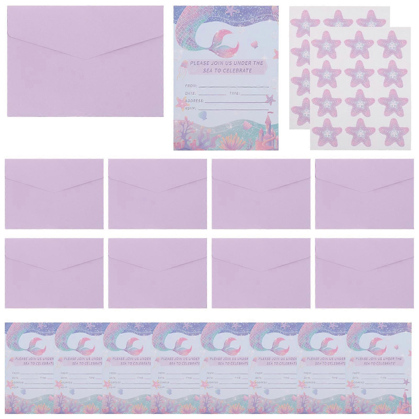 Mermaid Invitations Birthday Party Supplies Elegant Design Rectangular Cards For Children With Envelopes And Stickers 1 Set