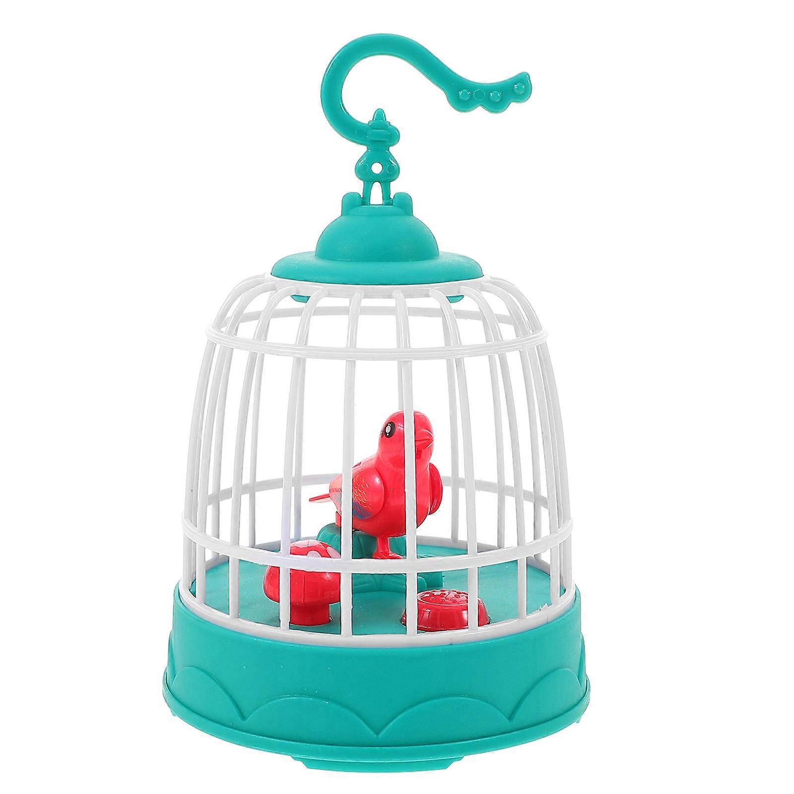 Green Color Birdcage Toy for Office Decor Realistic Chirping and Singing Sound Activated 1Pcs
