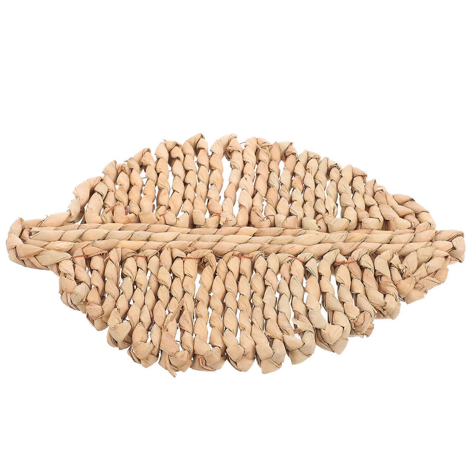 Kitchen Coasters Woven Coaster Leaf Shaped Straw Heat-Resistant Protective Table Insulation 28x16cm 1Pack