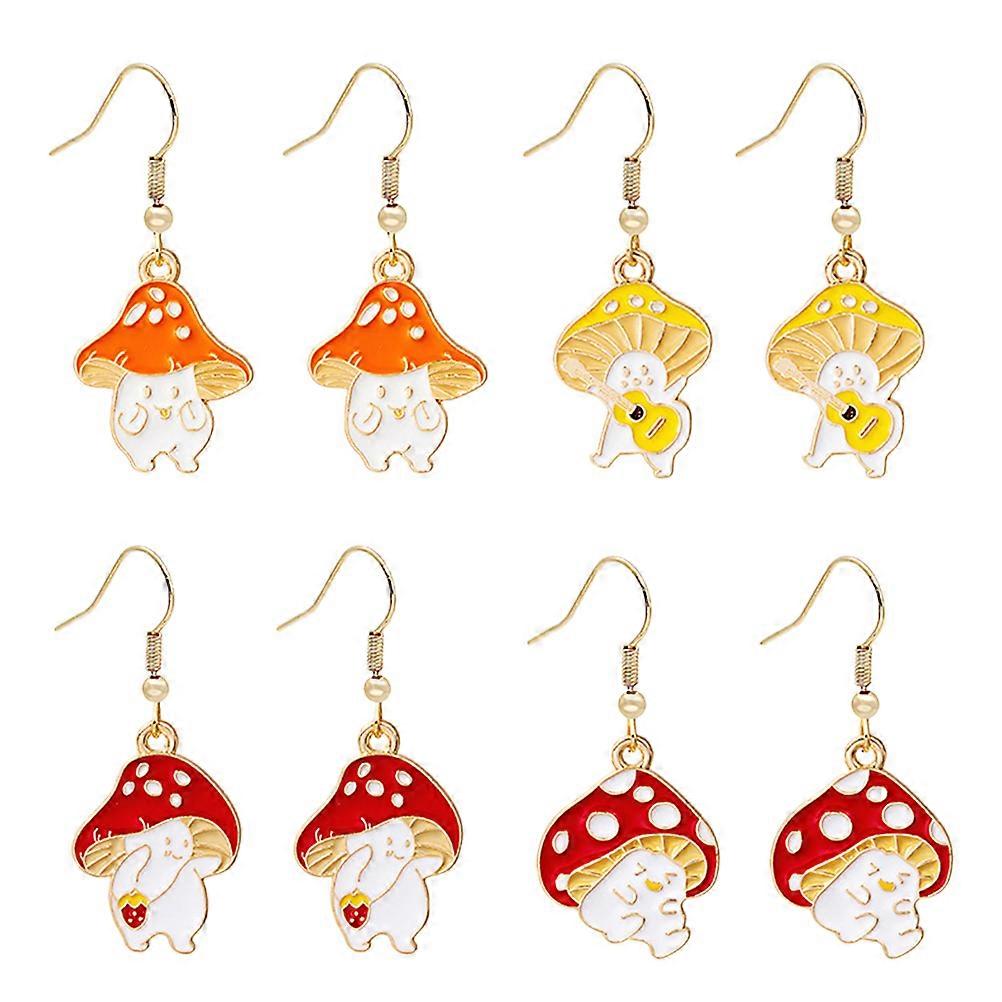 a polished and engaging product description based on your input:
**4 Pairs Adorable Cartoon Mushroom Dangle Earrings for Women – Unique Studs for