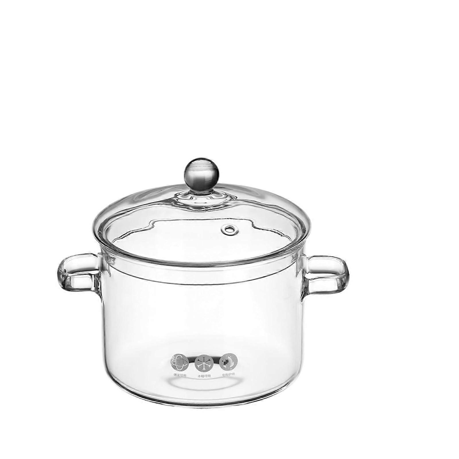 Transparent glass soup pot, heatresistant, with lid, for all stoves (1300ml).