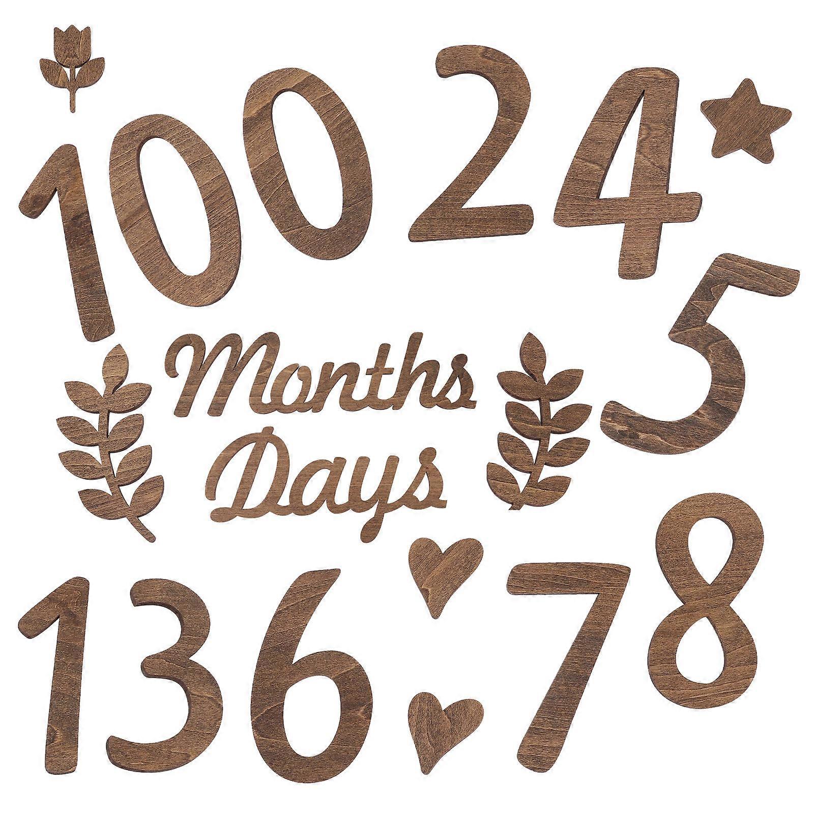 Newborn Baby Photography Props Wooden Baby Milestone Numbers Signs Baby Photo Props Brown 11x5cm Rustic Dark Style Birth Announcement 1Set