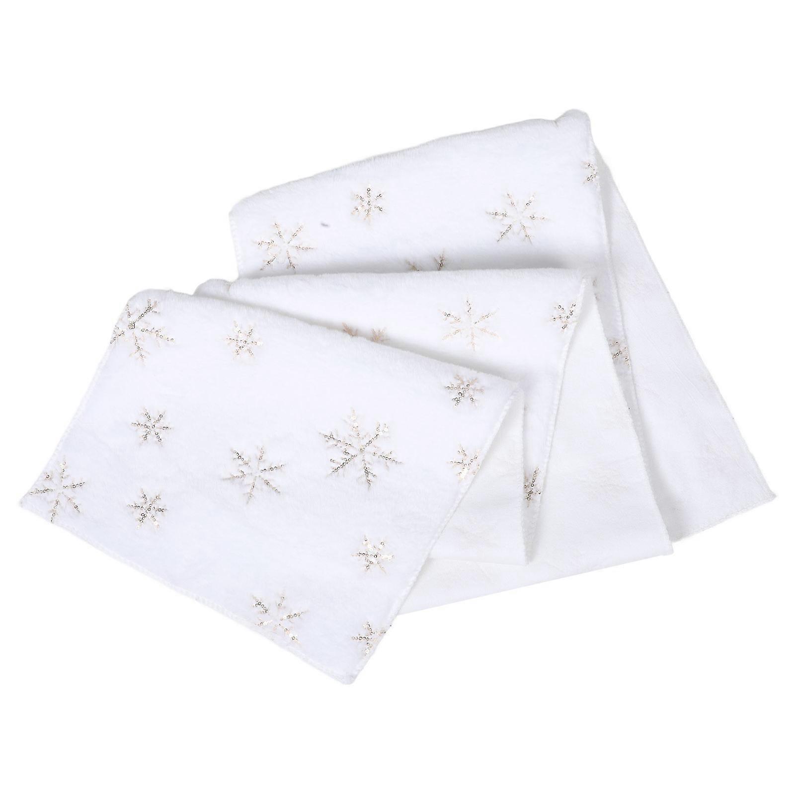 Winter Holiday Table Mat Snowflake Table Decorations Rectangular Table Runner White Fabric For Christmas Parties 1Pack