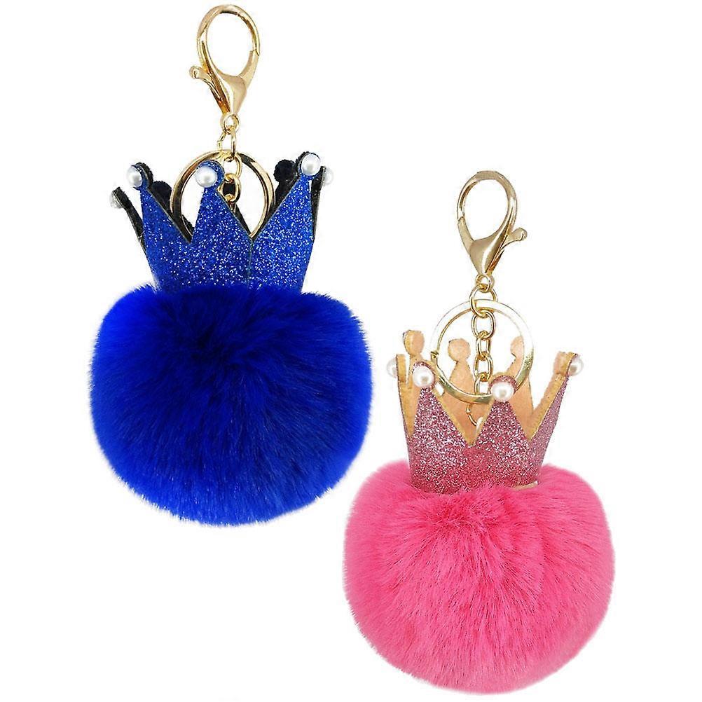 Handbag Keychain Crown Design Artificial Wool Material Bag Hanging Pendant 14x8cm 2Pack