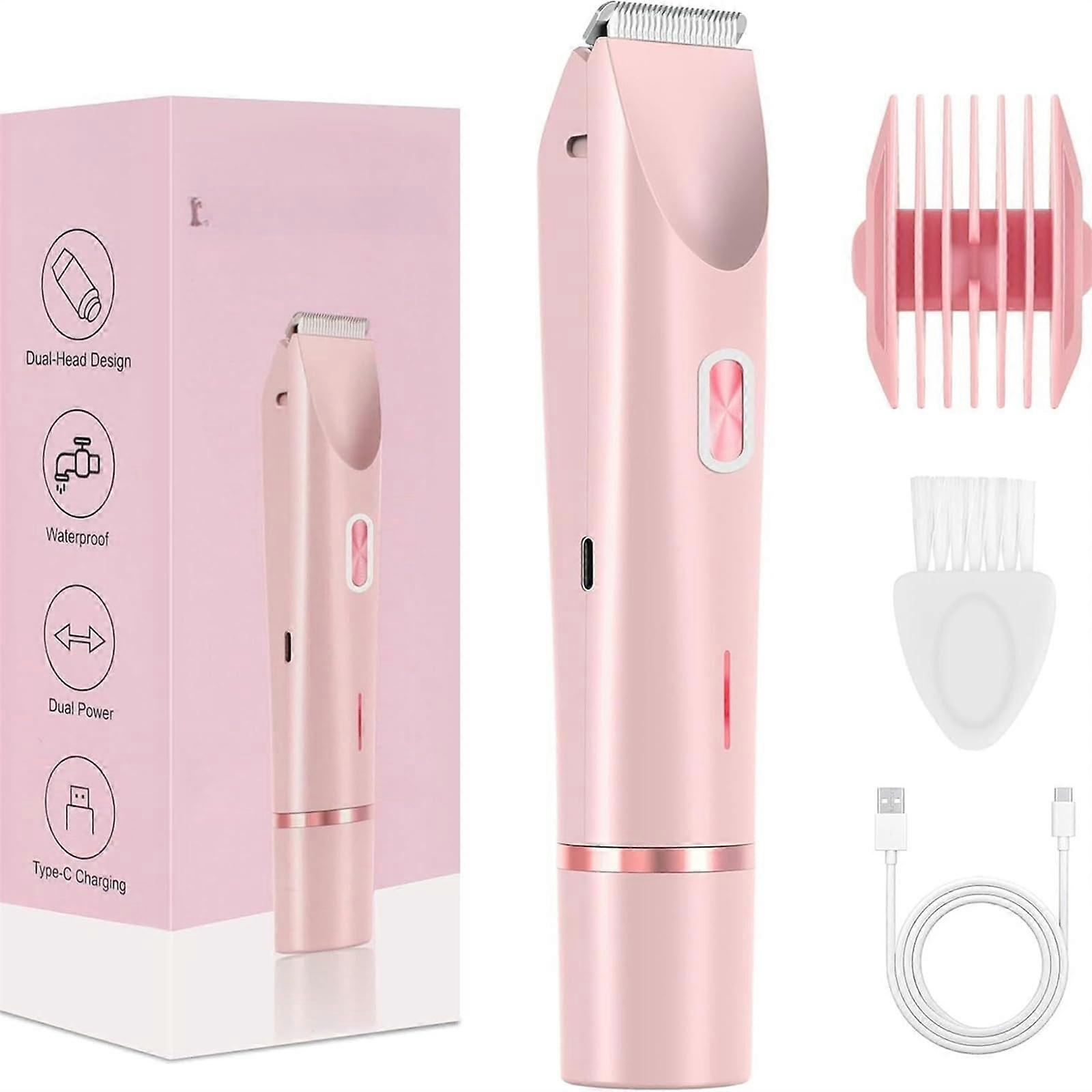 Bikini Trimmer for Women Waterproof Wireless 2-in-1 Shaver for Face Legs and Sensitive Areas Pink