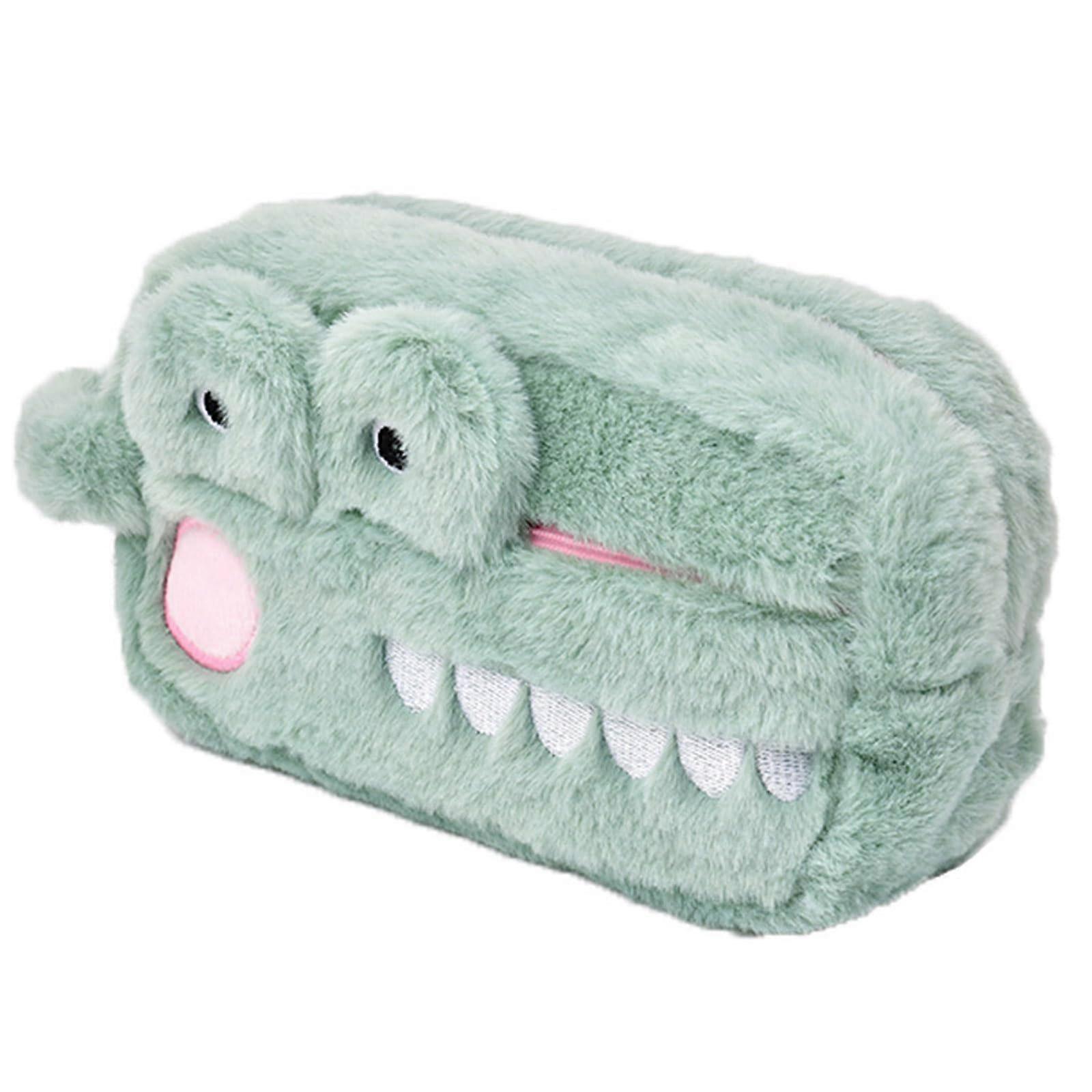 Large Pencil Case, Plush Kawaii, Crocodile Pattern, School Case with Zip, Green