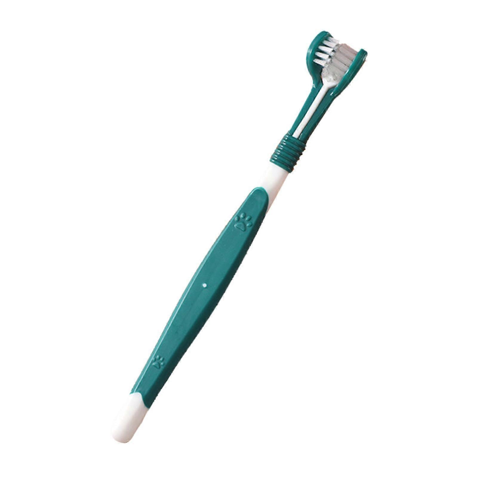 Soft Cat Toothbrush, TripleHead Dog Toothbrush, Soft Bristles, Easy to Grip, Dark Green