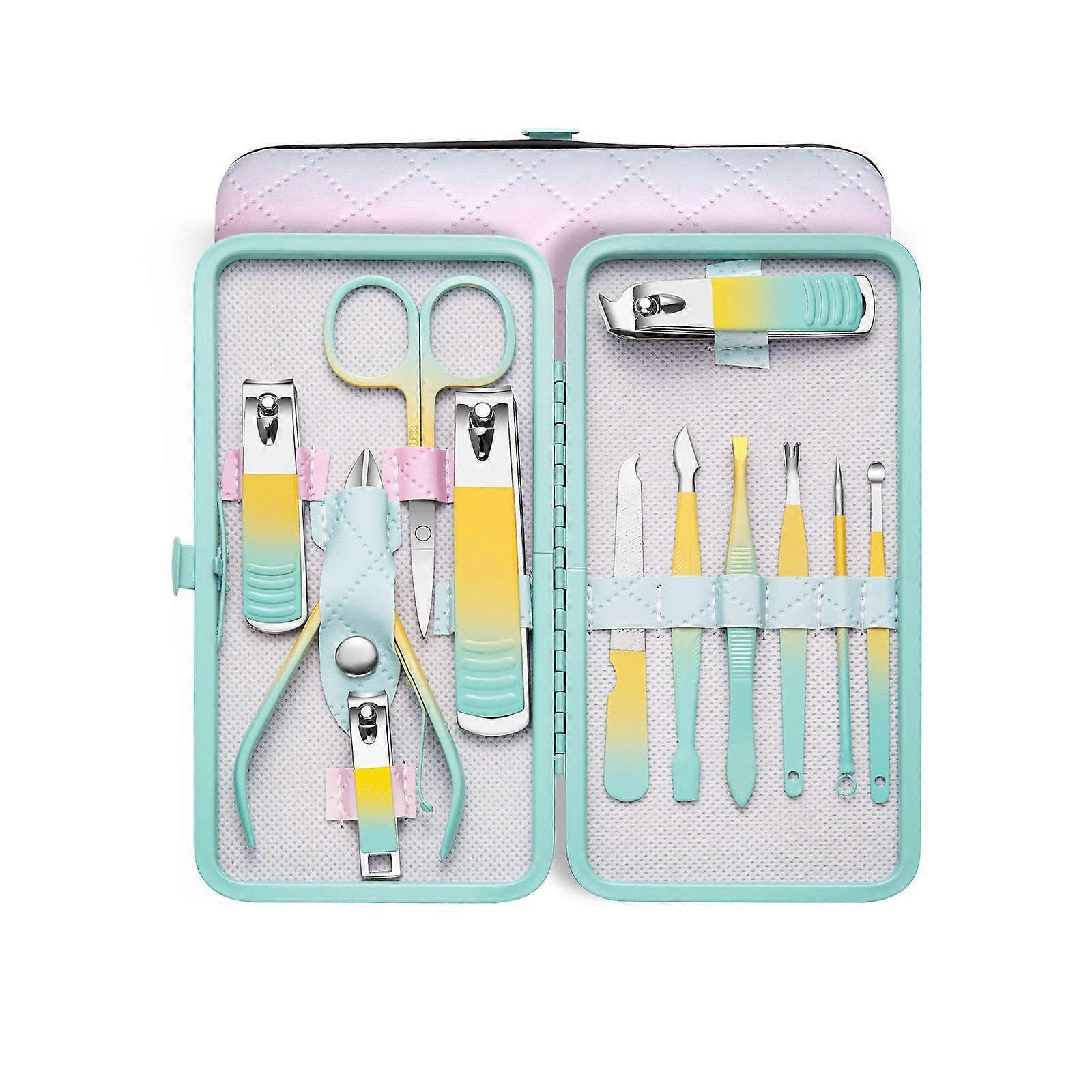 Finger Grooming Tools Set of 12 with Travel Case, Manicure and Pedicure Kit for Family Care, Stainless Steel Instruments