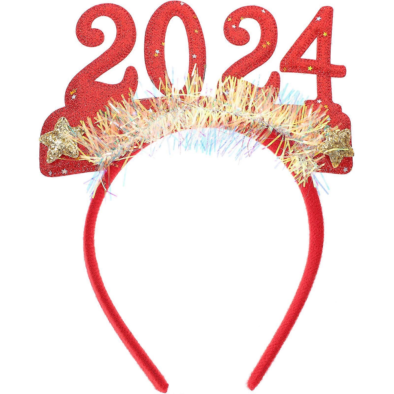 Headbands For Women New Year Eve Headwear 2024 Red Circular Photo Prop Party Accessory 1Pcs
