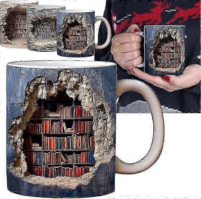 3d Bookshelf Mug,3d Effect Books Mugs, Creative Space Design Multi-purpose Mugs,coffee Mug Library B