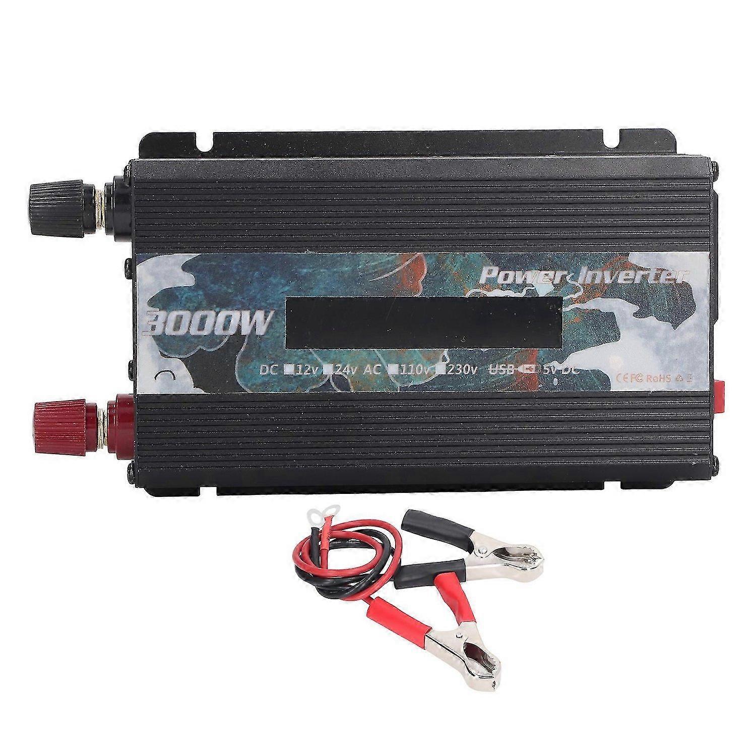 3000W DC to AC Modified Sine Wave Inverter LCD Display Power Converter with 2.0A USB Port Cooling Fan Black DC12V