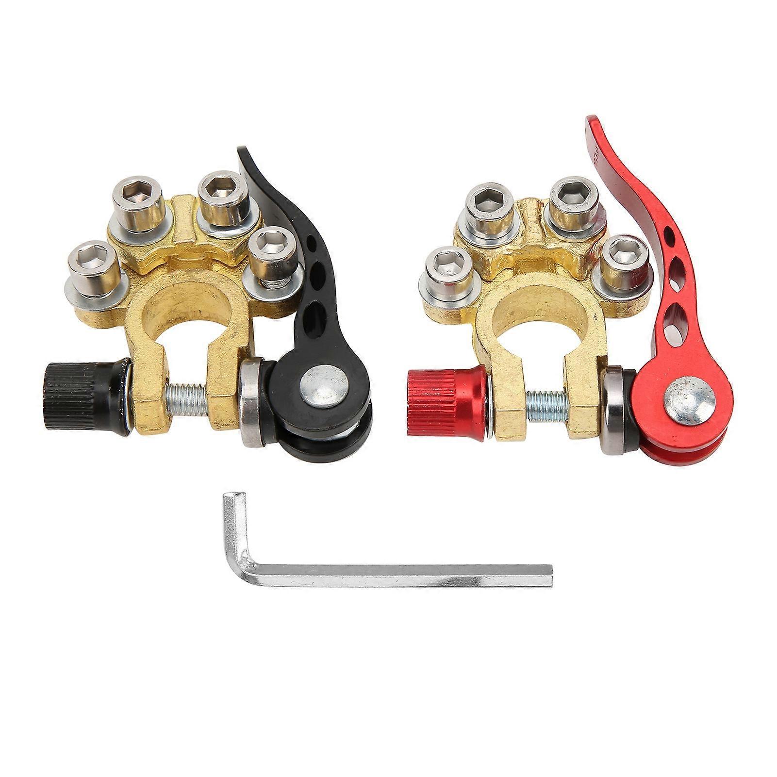 2Pcs Battery Terminals Top Post Connector Quick Release Multi Hole Brass Cable Clamp