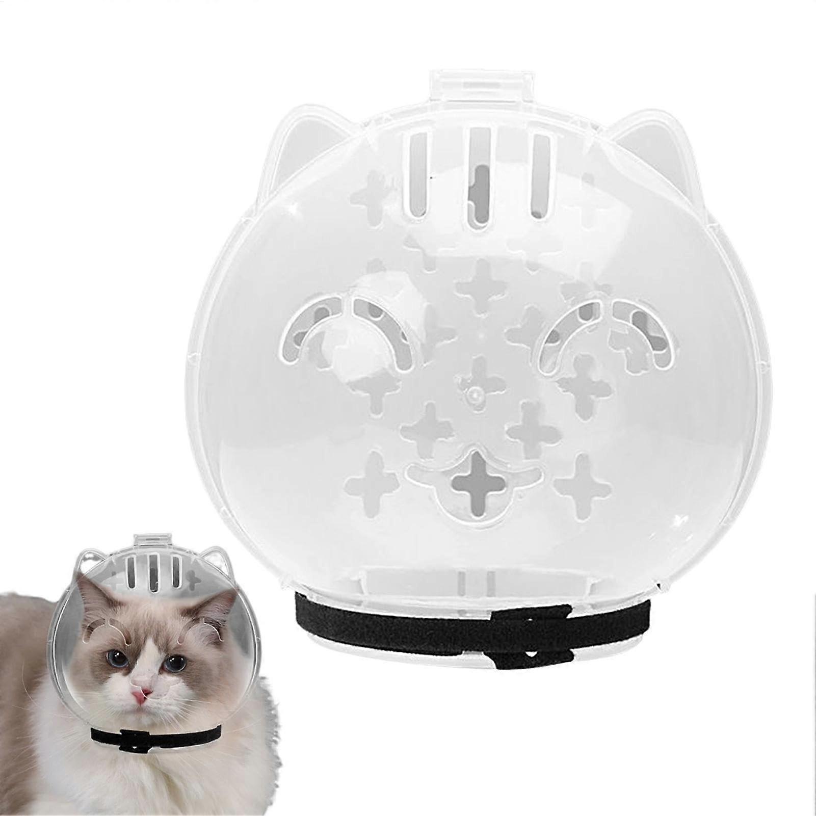 Cat Helmet For Fur Care, Transparent Anti-Bite Tool, Grooming Bite Protection, Adjustable Breathable Openings, Size S