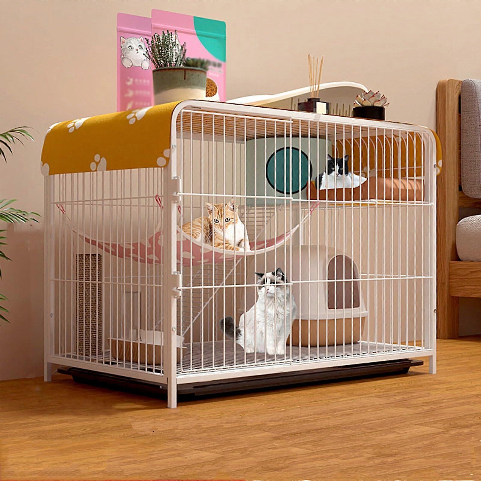 2Tier Cat Cages with PullOut Tray, Removable Playpen, Ramp Ladders Hammock (White)