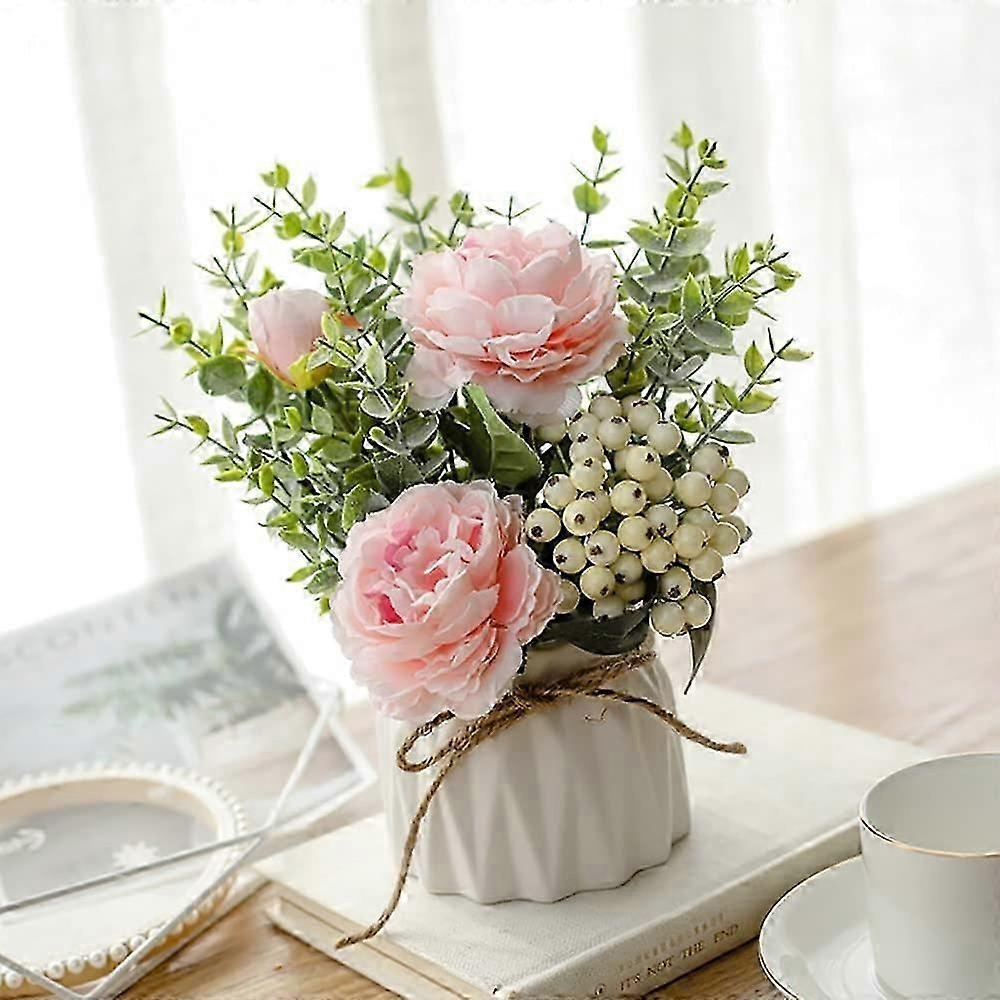 Artificial Flowers with Ceramic Vase - Artificial Rose - Flower Basket for Wedding