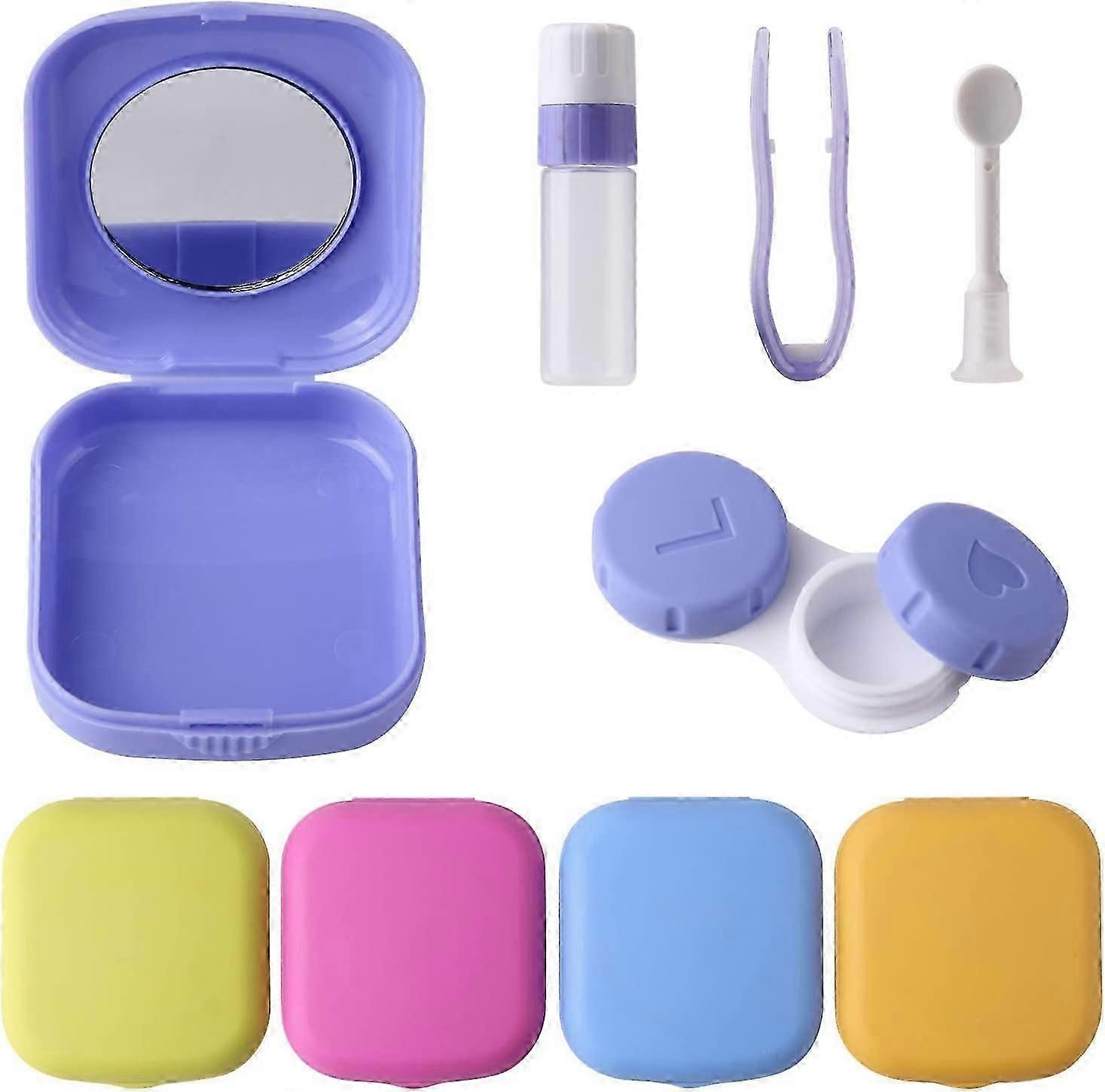 Compact 5-Piece Travel Contact Lens Case Set with Mirror - Colourful & Portable