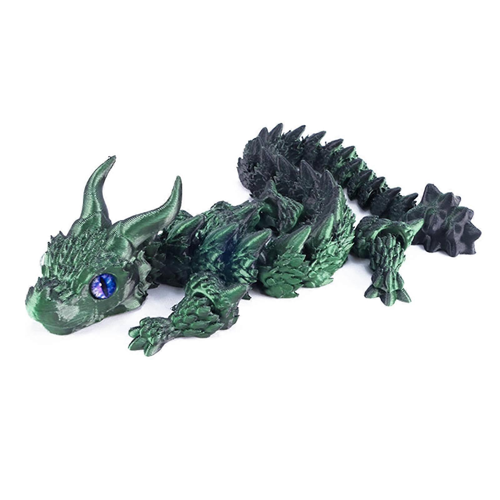 Desktop 3D Printed Dragon Model with Flexible Joints, Articulated Simulation Dragon Toy for Creative Room Decor in Green