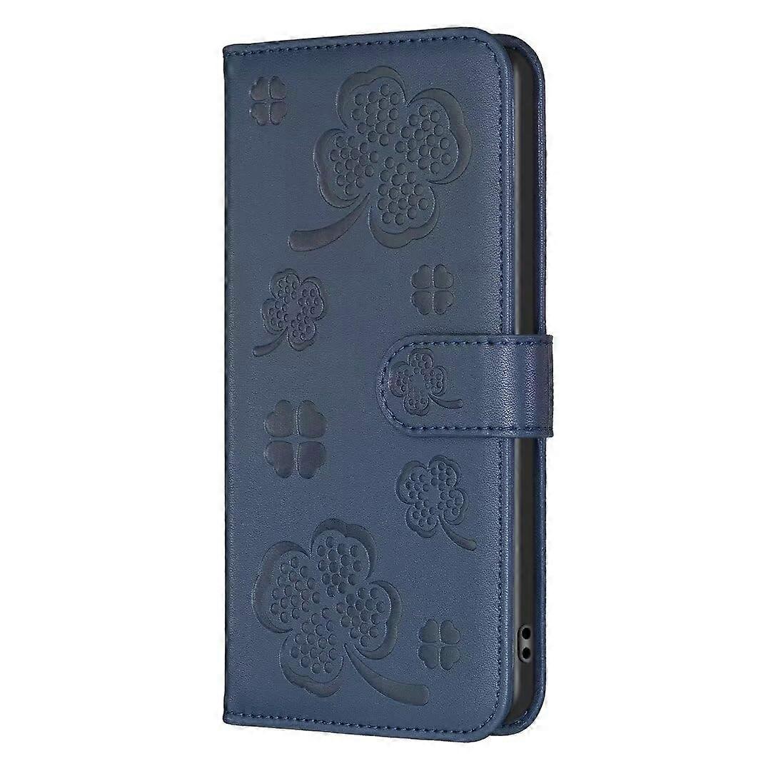 Leather Case for Motorola Moto G22, Embossed Lucky Flower, Protective Flip Case with Card Slot, Blue