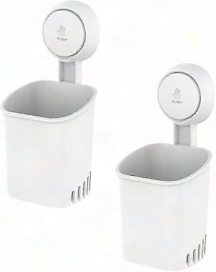Bathroom Suction Cup Organizer 2-Pack for Toothbrush, Razor, Toothpaste & Tableware Storage - Shower Wall Mount Holder