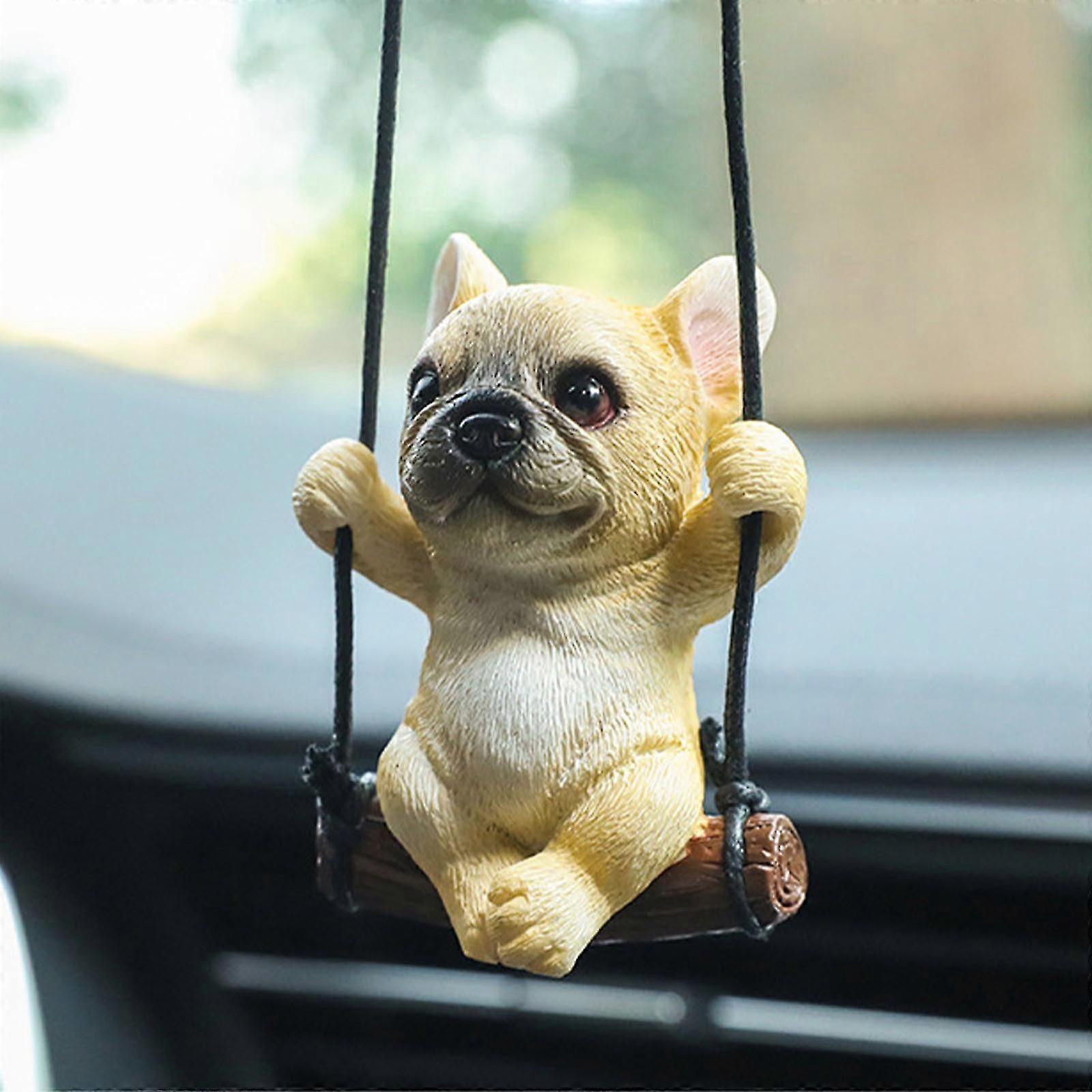 フレンチブルドッグカーミラーハンギングアクセサリー、男性と女性のためのかわいいスイング犬のバックミラーアクセサリー、リアビューミロのための面白い車のペンダント