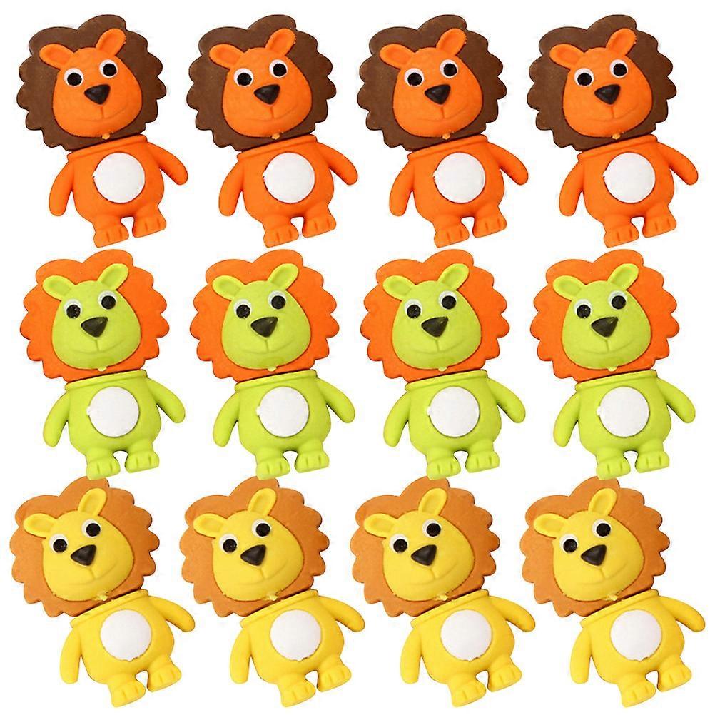 12pcs Cartoon Animal Erasers, Adorable Lion Design, Multi Functional Student Stationery for School Supplies, Classroom Prizes, Goodie Bags