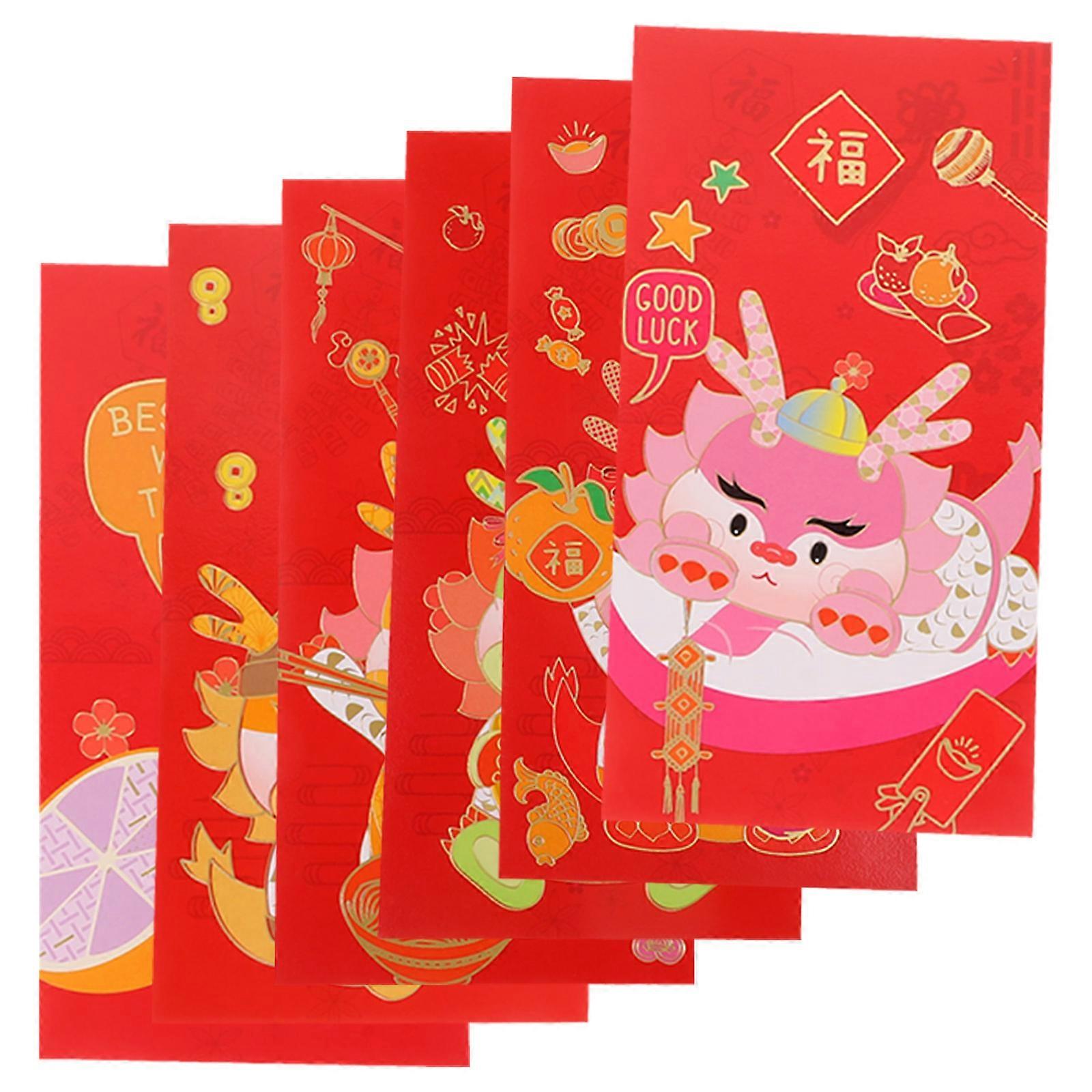 Lunar New Year Red Packets Chinese Style Festive Atmosphere Storage for Money and Cards Red 6Pcs